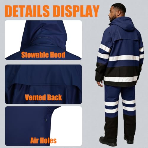 Image of Rizzon Rain Suits for Men Women Waterproof Heavy Duty Rain Gear Hi-Vis Rain Jacket & Pants for Fishing, Camping