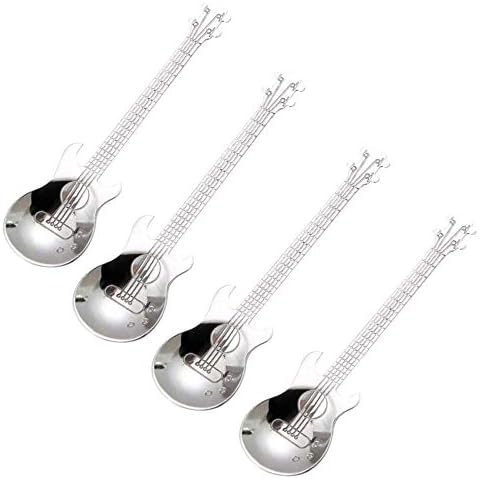 HPiano 4 Pcs Coffee Teaspoons Guitar Spoon,Stainless Steel Dessert Spoon Demitasse Spoon Cute Kitchen Utensil,Musical Coffee Spoons Teaspoons Mixing Spoons Sugar Spoon for Stirring Drink Mixing Cover