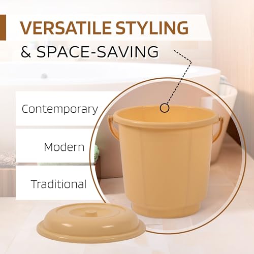Image of Kuber Industries Pack of 2 Bucket | 18 Liter Bucket for Bathroom | Bathroom Bucket with Lid & Handle | Water Storage Bucket | Balti for Bathroom | Plastic Bucket for Daily Use | Cream & Coffee
