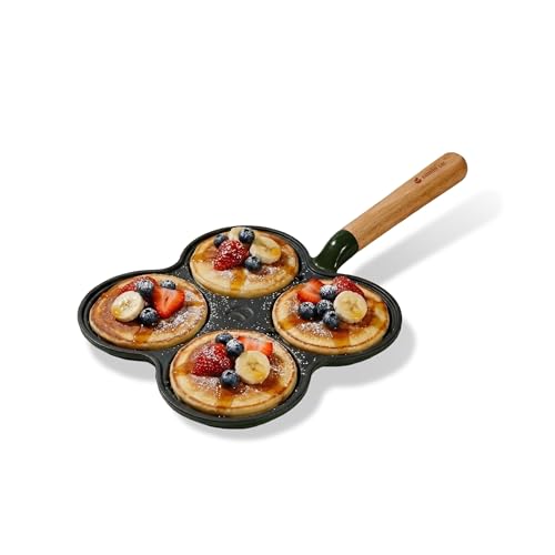 Image of CUMIN CO. Cast Iron Pancake Pan | 28 cm |10 Year Warranty | Non Toxic Non Stick Pan for Pancakes, Uttapams & Mini Eggs | Chemical Free Coating | Free Accessories | No Seasoning Needed | Green