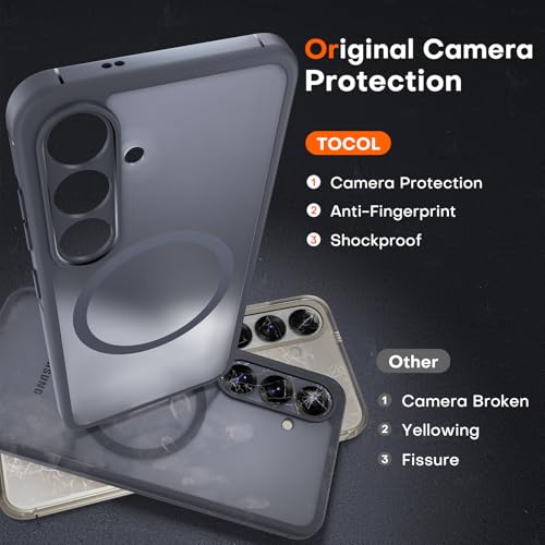 Image of TOCOL for Samsung Galaxy S25 Case, Upgraded Full Camera Protection, Compatible with Magsafe, Drop Protection Slim Magnetic Matte Back Cover for Galaxy S25 6.2-Inch (Black)