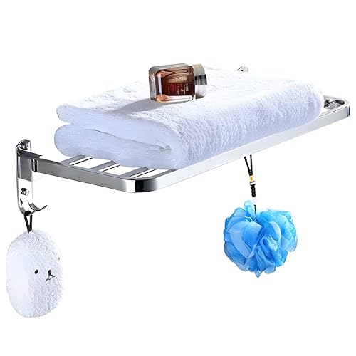 Image of Pivalo 304 Grade Stainless Steel Folding Towel Rack Multipurpose Wall Mounted Hook Hanger Bar Shelf Bathroom Accessories and Fittings for Kitchen Washroom Wash Basin (Pack of 1, Square, 1025A)