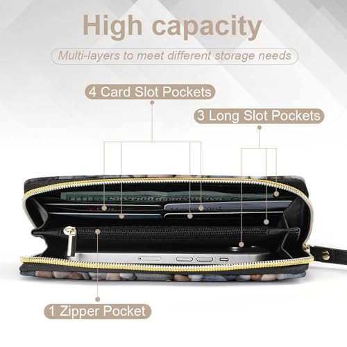 Beach Colored Pebbles Leather Wallet Smooth Zip Around Clutch Wristlet Travel Long Soft Purse for Women4