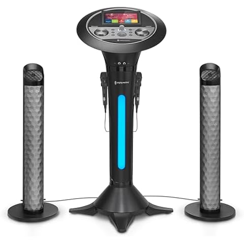 Singing Machine Portable WiFi Karaoke Machine for Adults, Black - Karaoke Pedestal with 7” Touchscreen Display, Built-In Karaoke Speaker, Bluetooth & Recorder - Karaoke System with 2 Wired Microphones Cover
