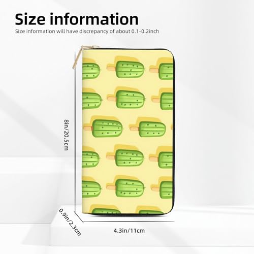 Leather Thin Slim Wallets for Women Men - Fashion Green Popsicle Print Card Wallet Holder with Zipper2