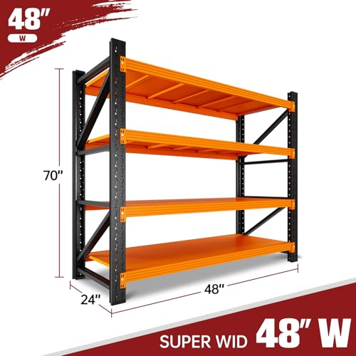 Image of RAVIGIN 3000LBS Storage Shelves, 48 inch W Garage Shelving Heavy Duty Metal Adjustable Garage Shelves, Shelving Units Industrial Shelving for Warehouse, 48 inch W x 23.7 inch D x 70 inch H,Orange