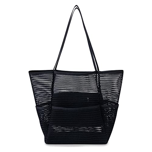 Image of Iioscre Beach Bag for Women, Causal Hobo Handbags with Zipper Inner Pocket, Foldable Swim Tote Bag for Vacation Essentials