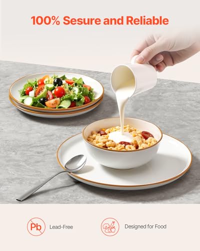 Image of VEVOR Dinnerware Set, Service for 6 (18 PCS), Round Plates and Bowls Sets, Scratch Resistant Ceramic Dinner Ware, Dishwasher and Microwave Suitable Kitchen Dish, for Dessert Salad Soup Pasta, White