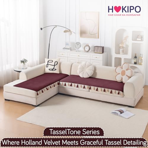 Image of HOKIPO Tassel Tone Sofa Cover L Shape 6 Seater Mat, Graphite Grey