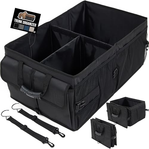 GORILLA GRIP Large Capacity Sturdy Trunk Storage Organizer, Slip and Water Resistant Collapsible Organization Container for Car Sedan or SUV, Multi Compartment Box Vehicle Accessories, Black