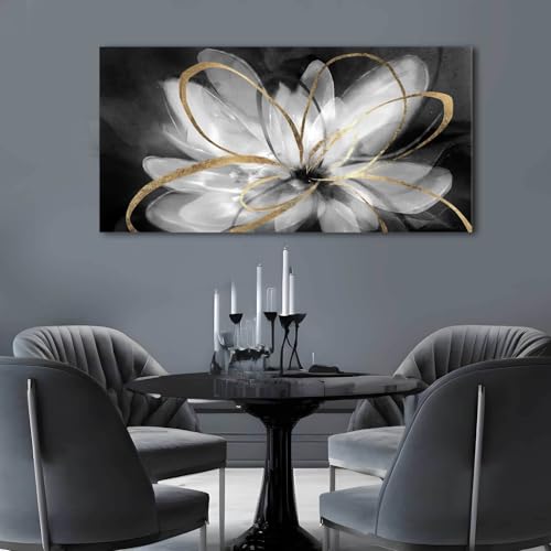 Black and White Wall Art Gold Line Flower Wall Pictures 60x120 CM Artwork Canvas Print Home Decorations Living Room Kitchen Pictures by SDYA - Image 4