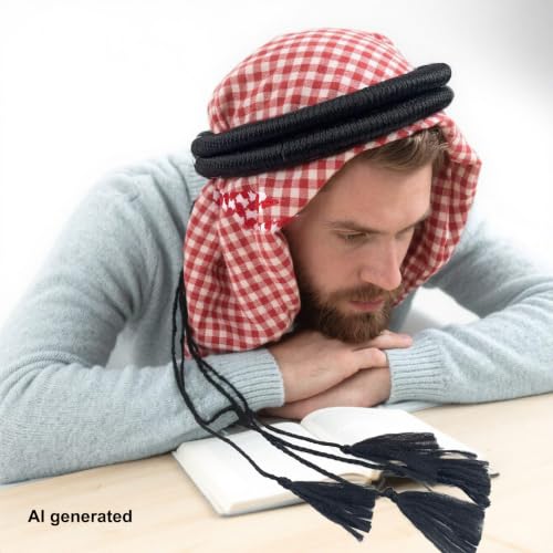 Image of PENINSULA LOVE Men Arab Shemagh keffiyeh Scarf Muslim Turban Middle East Desert Hijab Head Wrap Shemagh with Aqel Rope 54x54