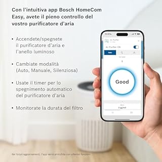 Bosch Air 4000i - Purificatore d'aria intelligente - Copre 62,5 m² - Filtra efficacemente oltre il 99% degli inquinanti - Modalità Auto/Sleep (< 25 dB(A)) - CADR: 300 m³/h - Connettività display e app