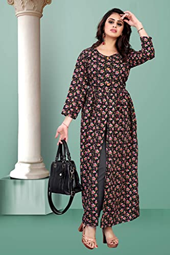Image of H.E HAMZA ENTERPRISER Printed Crepe Material Brown Western Dress For Women