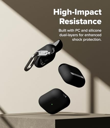 Image of Ringke Silicone for AirPods Pro 3 Case with Carabiner [Soft Premium Liquid Silicone] Slim Oil & Smudge Resistant Shockproof Protective Cover - Black