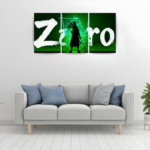 Image of One Piece Anime Manga Poster, One Piece Character Design Wall Poster 3 Panal - A4 Size, 300 GSM, Wall Decor Posters Wall Art For Bedroom, Living room, Office, Dining Room,No Frame (Zoro-5)