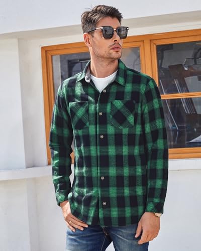 Image of WARHORSEE Flannel Shirt for Men Long Sleeve Button Down Plaid Shirts | Soft Cotton Blend for Multi-season Wear, Lightweight yet Warm, Dual buttoned storage pockets, Machine Washable Easy Care