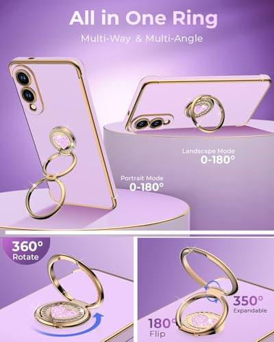 Image of XYZ for Galaxy S25 Edge Case with Stand, for Samsung Galaxy S25 Edge Case with Double Ring Kickstand, Women Girls Cute Love-Heart Bling Luxury Protective Phone Case for Samsung S25 Edge, Purple