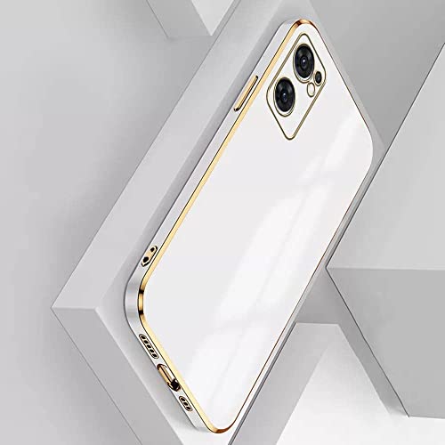 Image of Apurb Store for Oppo Reno 7 5G Plating Square Gold Frame Phone Case Luxury Soft Silicone Back Cover (for Oppo Reno 7 5G, White)
