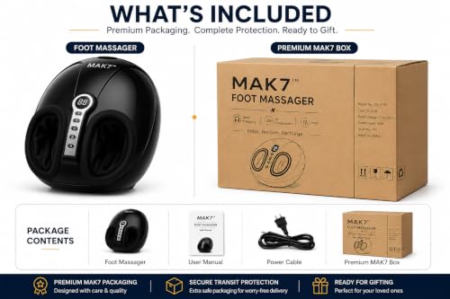 Image of MAK7 Foot Massager Machine [50W]with Deep Kneading, Air Compression & Heat Therapy | Electric Foot Massage Machine with LCD Controls | Fits Most Indian Feet up to 28 cm (Size 11) | Black