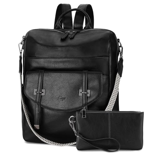 Kasgo Sac a Dos Femme Cuir PU, Grand Set de Sac à Main Porté Dos 14 Pouces Multi-poches Élégant...