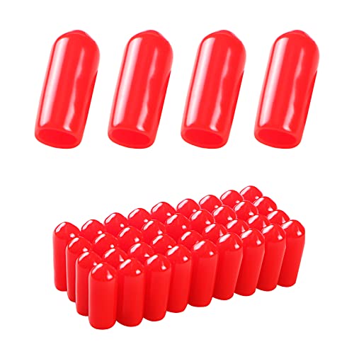 Rubber Round End Cap Cover 4/25 Inch (4mm) Screw Thread Protectors PVC Flexible Tubing Pipe Protective Bolt Screw Thread Protector Safety Cover | for Pipe Post Tubing Rod Cover 50 Pcs (Red)