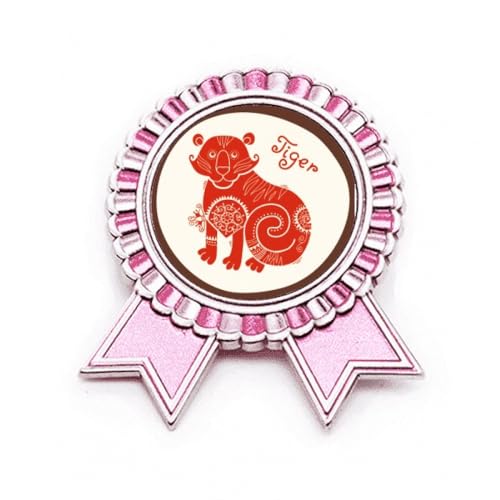 Broche Year of Tiger cadeau idéal en métal rose de taille M