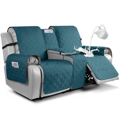 Image of VANSOFY Loveseat Recliner Cover with Console 100% Waterproof Sofa Slipcovers Non-Slip Reclining Couch Cover Split Sofa Cover Furniture Protector for Pets, Dogs(Peacock Blue)