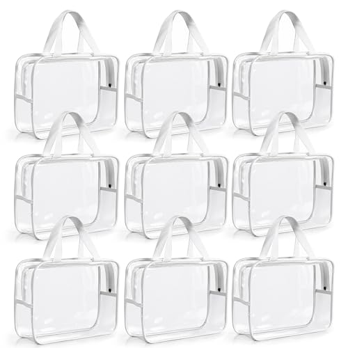 9 Pack Clear Makeup Toiletry Bag Large Waterproof Plastic Tote Handbag Multi Purpose Toy Storage Bags Pouch for Building Blocks Transparent Cosmetic Organizer TSA Approved Airline Compliant by JZRSuitcase - Used condition - US$27.31