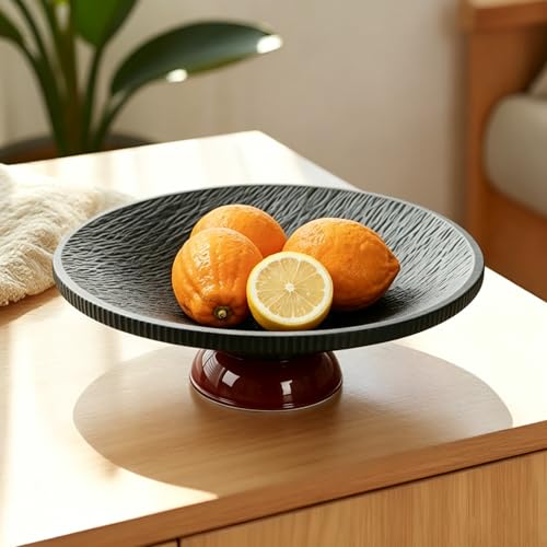 Large Fruit Bowl for Kitchen Counter Decorative Pedestal Bowl Dessert Platter with Drain 9.84 Diameter & 3.15 Height Fruit Basket Bowl for Fruits Dessert Snack (BLACK)