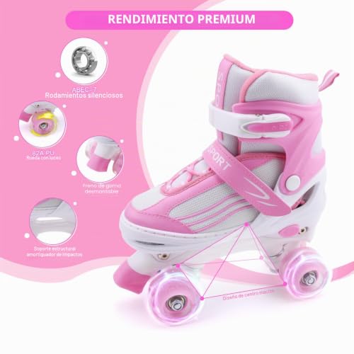 Miniatura 4 de Patines De Ruedas Para Niños Ajustables Con Ruedas Luminosas, Divertidos Y Luminosos Para Niños Y Niñas, Blanco Y Rosa, L, 36-40 Eu