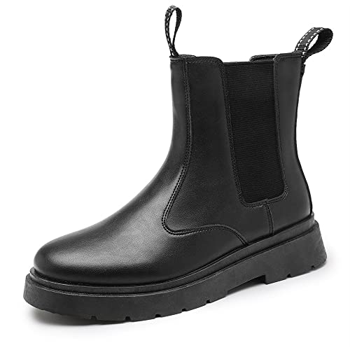 El Nuevo Botas de Tobillo con Punta Redonda for Hombres Vestido de Trabajo sin Cordones con Punta Redonda Simple de Cuero de PU Antideslizante (Color : Negro, Size : 42 EU)