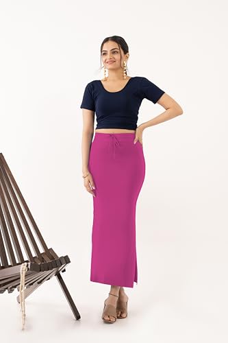 Image of DESI GIRL Cotton Lycra Stretchable Saree Shapewear Petticoat with Drawstring for Women | Fishcut Saree Petticoat with Side Slit for Easy Movement | Saree Shaper | Long inskirt