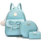 I IHAYNER Girls Bowknot 3-Pieces Fahsion Leather Backpack Backpack Purse for Women Rucksack for Ladies Shoulder Bag Pearl Blue