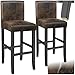 Produktbild tectake® 2er Set Barhocker, Bistrohocker, Tresenhocker, Barhocker mit Lehne, gepolsterter Barstuhl, Bistrostuhl mit Fußstütze, Holz und Kunstleder, Stuhlbeine aus Massivholz, 107 cm hoch - antikbraun