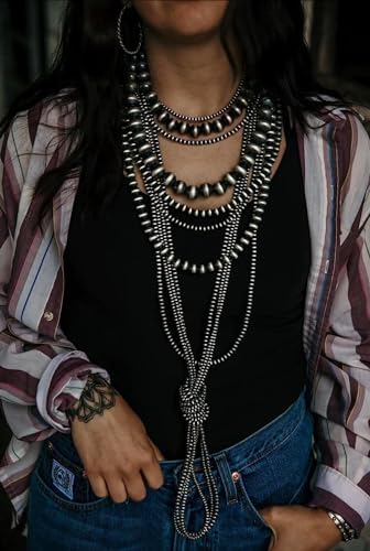 Navajo Pearls Necklace • Beaded Necklace • 925 Sterling Silver • Sterling Silver Beads Necklace (20, 8mm Round)3