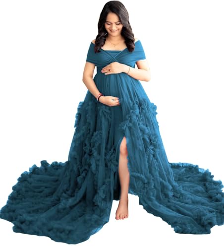 Tulle Maternity Dresses for Photoshoot Puffy Ruffles Bathgown Sheer Baby Shower Pregnancy Gowns