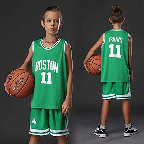 XCR Niños Chico Chicas Hombres Adulto NBA Kyrie Irving #11 Boston Celtics Retro Pantalones Cortos y Camisetas de Baloncesto Basketball Jersey Uniformes Top&Shorts 1 Set (Verde (Green), XL (Niños))