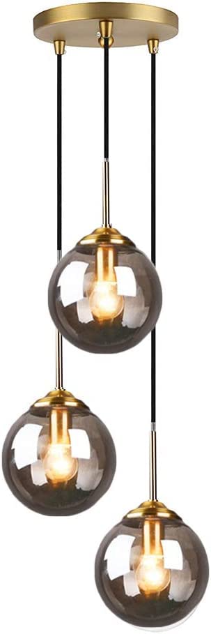 Lustre d'îlot de cuisine moderne en verre ambre pour repas chaleureux