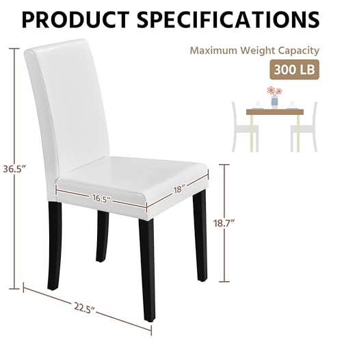 Image of Yaheetech Dining Chairs Set of 2 Faux Leather Modern Dining Room Chairs with Rubberwood Legs and Padded Seat for Kitchen /Living Room /Restaurant, White