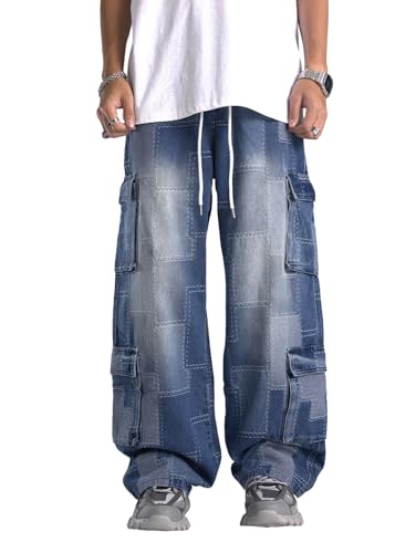 Men's Drawstring Waisted Plaid Retro Trousers Streetwear Casual Loose Pants2