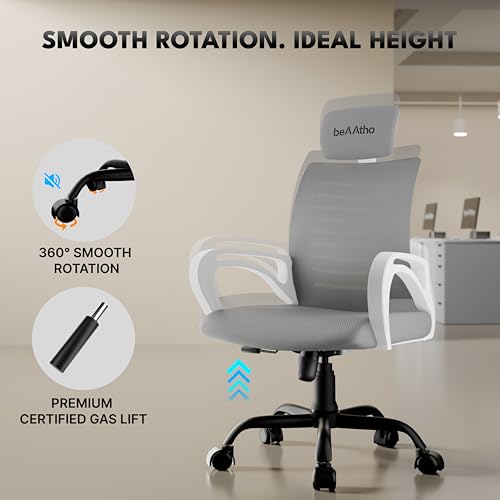Image of beAAtho Verona Mesh High Back Ergonomic Home Office Chair | 3-Years Limited Warranty, Tilting & Height Adjustable Mechanism, Heavy Duty Metal Base| (White-Grey)