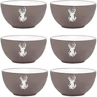 Set of 2 Bowls - Hand Painted Grey & White Reindeer Stoneware Crockery Dinner Service Dishwasher & Microwave Safe Christmas Dinner Table Breakfast Cereal Soup Pasta Dessert Serving Bowl