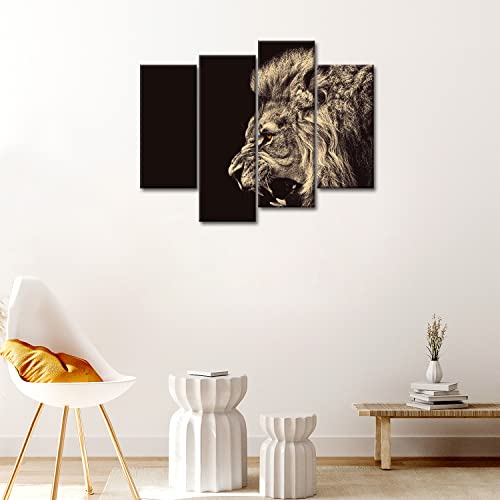 4 Panel Wall Art Painting Roar Lion Pictures Prints On Canvas Animal The Picture Decor Oil For Home Modern Decoration Print For Bathroom #TOP3