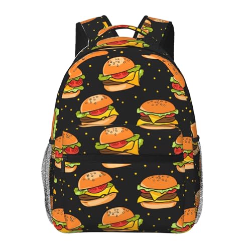 dhakalrlde Delicious Cheeseburger Backpack for Travel Work School Sports Gifts Durable Polyester Lightweight Camping Hiking Fun Fast Food Backpacks Snack Bookbag for Boys Girls Teen 15.7 Inch