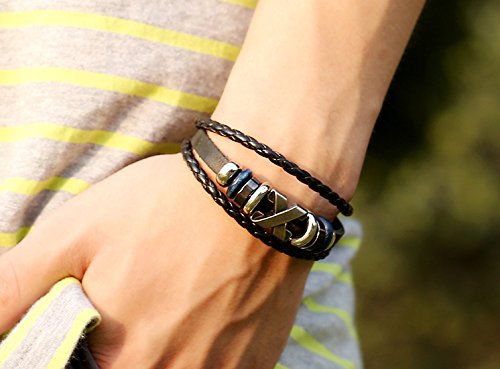 AIUIN 1 x Bracciale retrò con logo a X, in pelle