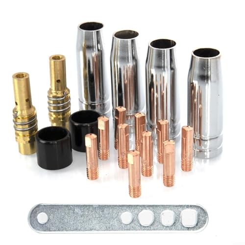 ComfyHarbor Juego de consumibles de soldadura MIG/MAG de 19 piezas para MB 14/15/150, incluye boquillas de gas, mangas aislantes, puntas E-Cu de 0,8 mm y llave para soldadura de argón