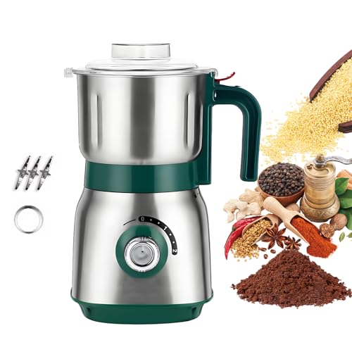 Moulin Électrique 500W Multifonction - Acier Inox Grande Capacité 600ml, 2 Vitesses, Amovible et Facile à Nettoyer, pour Café, Épices, Noix et Herbes (A)