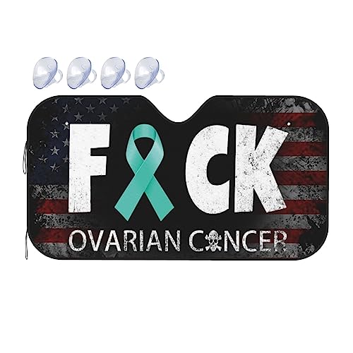 Ovarian Cancer Warrior Aweareness Ribbon Foldable Car Windshield Sunshade Blocks Heat and Sun Glare Uv Rays