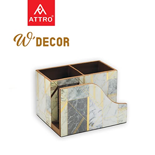 Image of Attro Marble Gold Designer Wooden Cutlery Holder and Napkin Holder Set, Organizer Stand, Multipurpose Stand, Spoon Holder, Standard